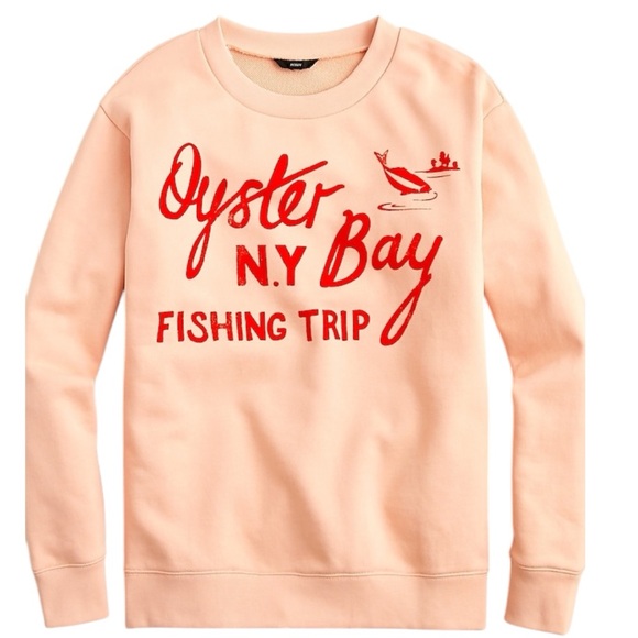 J Crew Oyster Bay Peach Original Cotton Terry Graphic Embroidered Sweatshirt Top - Picture 1 of 12